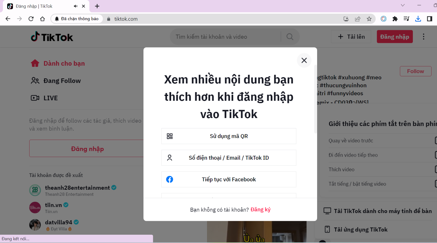 Chọn vào “Đăng ký”