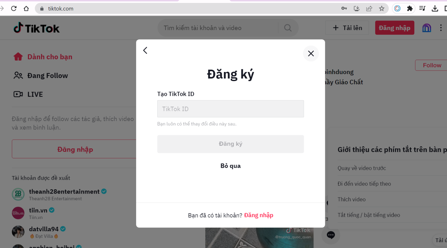 Chọn một TikTok ID